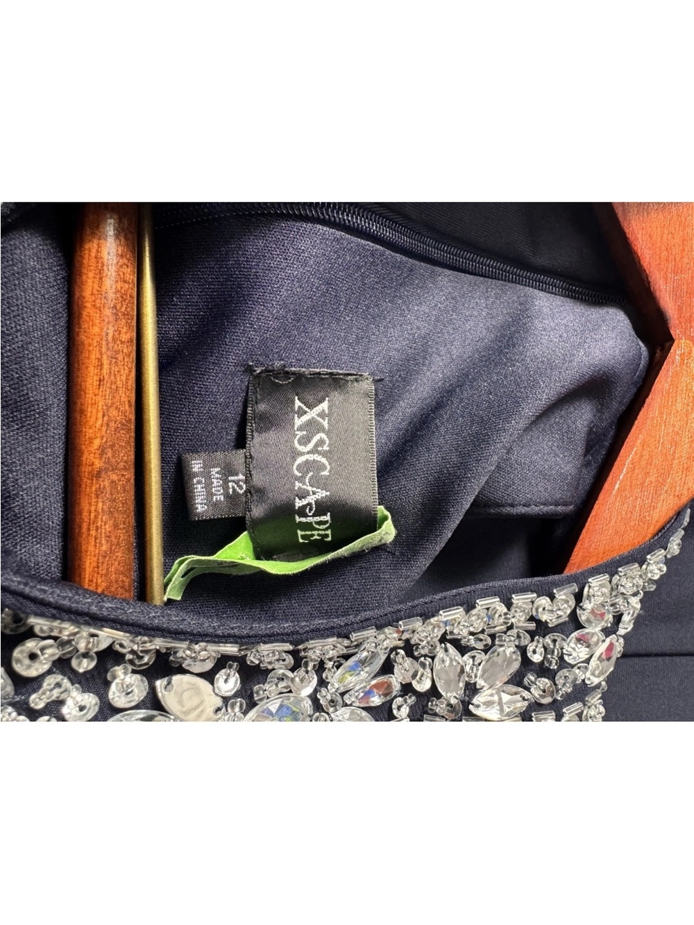 Xscape Evening Navy Beaded Halter Gown Maxi Dress Formal Evening Prom Size 12 - Picture 11 of 16